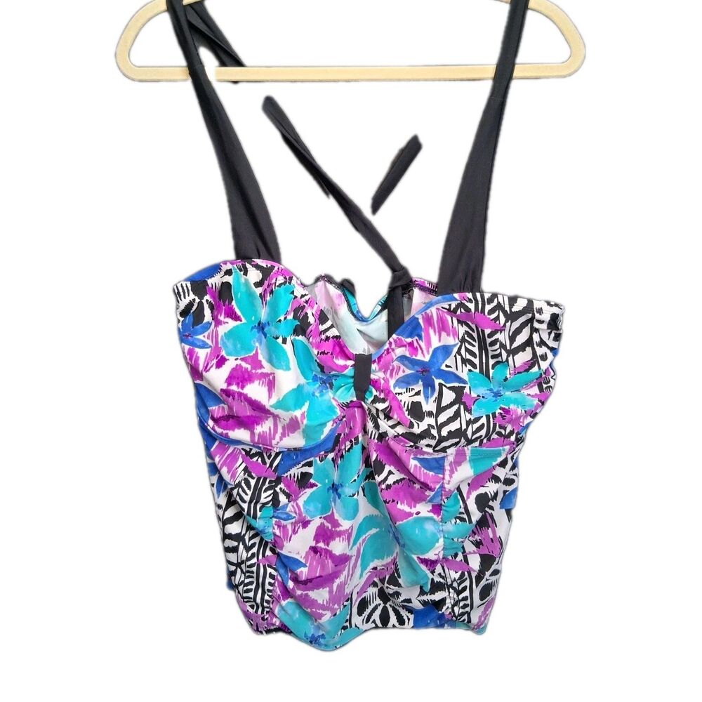 Catalina Tankini Swimwear Top Multicolor Floral Print Women’s Plus Size 2X EUC